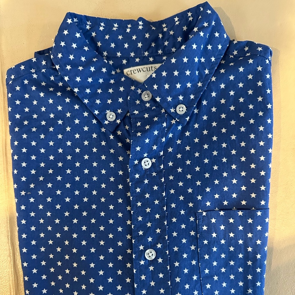 Janie & Jack short sleeve button down blue shirt with white stars